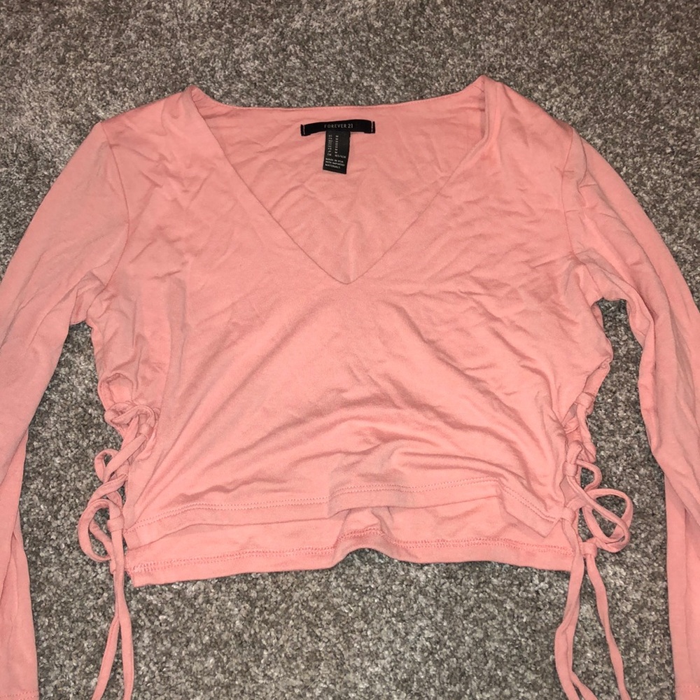 forever 21 medium long sleeve pink laced up sides